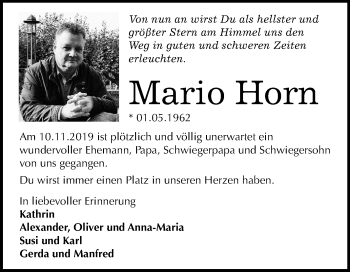 Traueranzeige von Mario Horn von Mitteldeutsche Zeitung Halle/Saalkreis