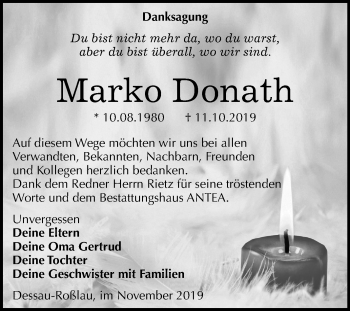 Traueranzeige von Marko Donath von Mitteldeutsche Zeitung Dessau-Roßlau