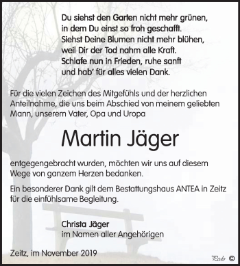 Traueranzeige von Martin Jäger von Super Sonntag Zeitz