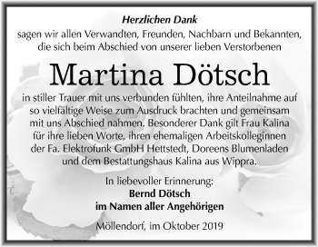 Traueranzeige von Martina Dötsch von Wochenspiegel Mansfelder Land