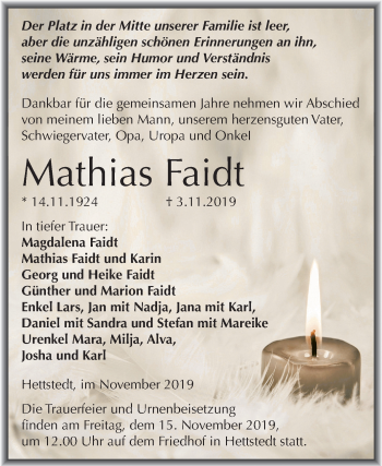 Traueranzeige von Mathias Faidt von Mitteldeutsche Zeitung Mansfelder Land