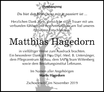 Traueranzeige von Matthias Hagedorn von Mitteldeutsche Zeitung Wittenberg