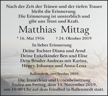Traueranzeige von Matthias Mittag von Super Sonntag Quedlinburg