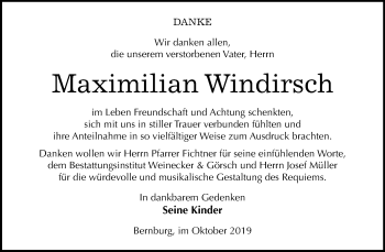 Traueranzeige von Maximilian Windirsch von Super Sonntag Bernburg