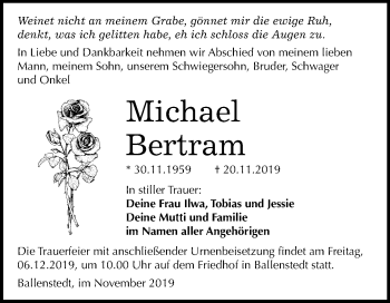 Traueranzeige von Michael Bertram von Mitteldeutsche Zeitung Quedlinburg