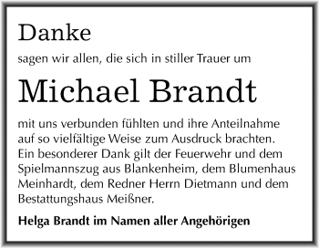 Traueranzeige von Michael Brandt von Mitteldeutsche Zeitung Sangerhausen