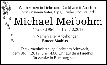 Traueranzeige von Michael Meibohm von Mitteldeutsche Zeitung Bernburg
