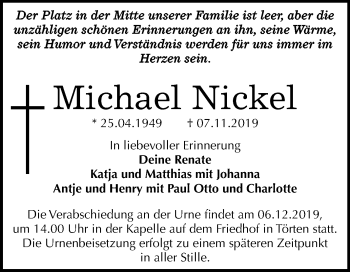 Traueranzeige von Michael Nickel von Mitteldeutsche Zeitung Dessau-Roßlau