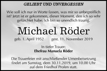 Traueranzeige von Michael Röder von Mitteldeutsche Zeitung Zeitz