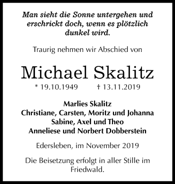 Traueranzeige von Michael Skalitz von Mitteldeutsche Zeitung Sangerhausen