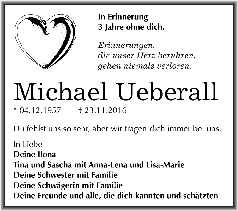  Traueranzeige für Michael Ueberall vom 23.11.2019 aus Mitteldeutsche Zeitung Naumburg/Nebra