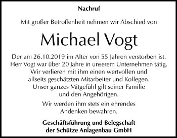 Traueranzeige von Michael Vogt von Super Sonntag Wittenberg