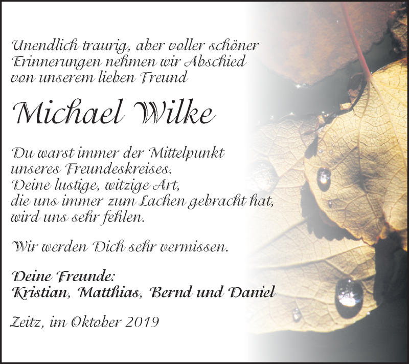  Traueranzeige für Michael Wilke vom 16.11.2019 aus Mitteldeutsche Zeitung Zeitz