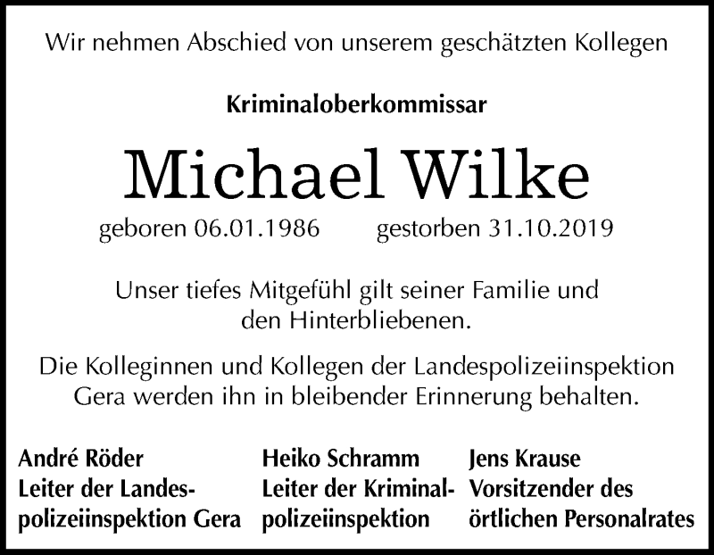 Traueranzeige für Michael Wilke vom 16.11.2019 aus Mitteldeutsche Zeitung Zeitz