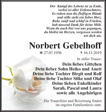 Traueranzeige von Norbert Gebelhoff von Mitteldeutsche Zeitung Wittenberg