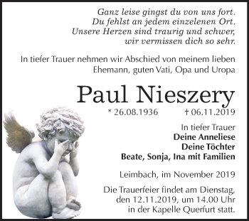 Traueranzeige von Paul Nieszery von Mitteldeutsche Zeitung Merseburg/Querfurt