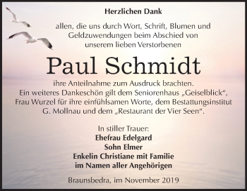 Traueranzeige von Paul Schmidt von Mitteldeutsche Zeitung Merseburg/Querfurt