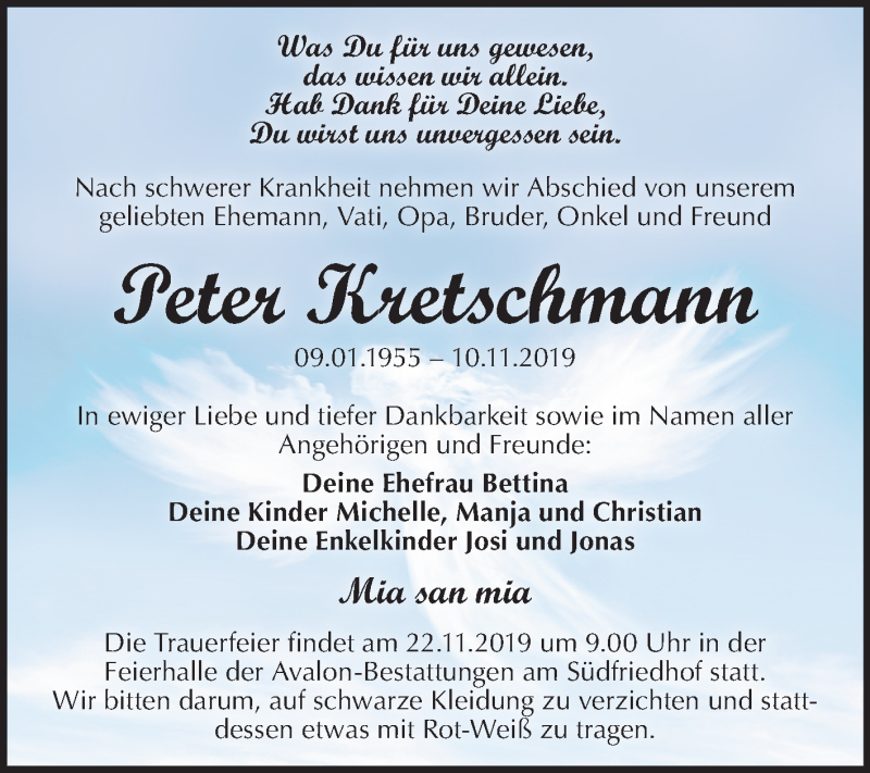  Traueranzeige für Peter Kretschmann vom 16.11.2019 aus Mitteldeutsche Zeitung Halle/Saalkreis