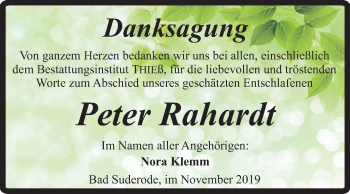 Traueranzeige von Peter Rahardt von Mitteldeutsche Zeitung Quedlinburg