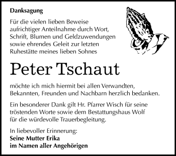 Traueranzeige von Peter Tschaut von Mitteldeutsche Zeitung Weißenfels
