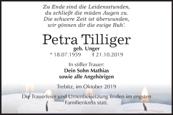 Traueranzeige von Petra Tilliger von Mitteldeutsche Zeitung Wittenberg