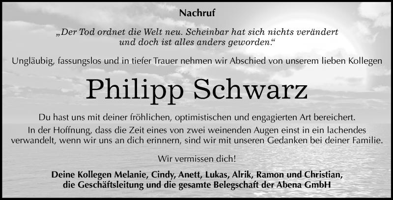  Traueranzeige für Philipp Schwarz vom 23.11.2019 aus Mitteldeutsche Zeitung Dessau-Roßlau