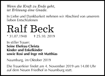 Traueranzeige von Ralf Beck von Mitteldeutsche Zeitung Naumburg/Nebra