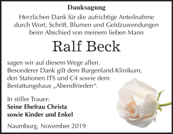 Traueranzeige von Ralf Beck von Wochenspiegel Naumburg/Nebra