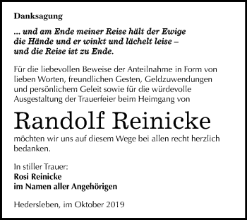 Traueranzeige von Randolf Reinicke von Mitteldeutsche Zeitung Mansfelder Land