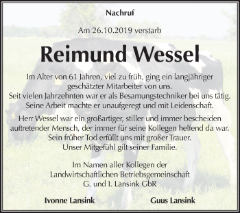 Traueranzeige von Reimund Wessel von Mitteldeutsche Zeitung Wittenberg