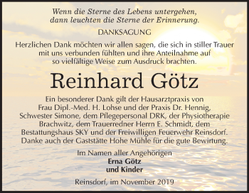 Traueranzeige von Reinhard Götz von Mitteldeutsche Zeitung Wittenberg