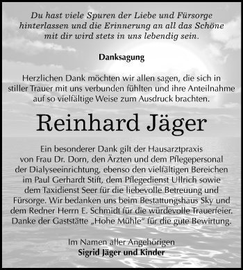 Traueranzeige von Reinhard Jäger von Mitteldeutsche Zeitung Wittenberg