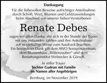 Traueranzeige von Renate Debes von Mitteldeutsche Zeitung Bernburg