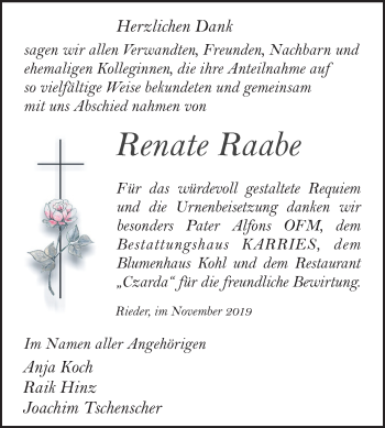 Traueranzeige von Renate Raabe von Mitteldeutsche Zeitung Quedlinburg