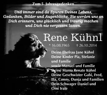 Traueranzeige von Rene Kühnl von Super Sonntag Wittenberg