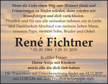 Traueranzeige von René Fichtner von Mitteldeutsche Zeitung Bitterfeld