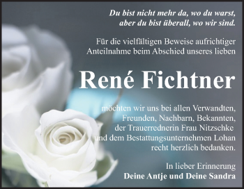 Traueranzeige von René Fichtner von Mitteldeutsche Zeitung Bitterfeld