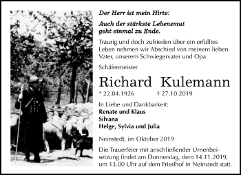 Traueranzeige von Richard Kulemann von Mitteldeutsche Zeitung Quedlinburg
