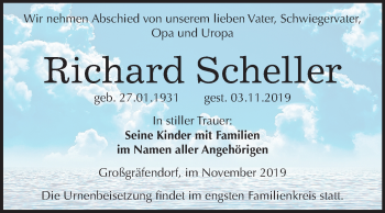 Traueranzeige von Richard Scheller von Mitteldeutsche Zeitung Merseburg/Querfurt