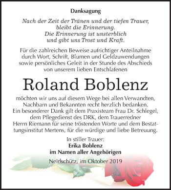 Traueranzeige von Roland Boblenz von Mitteldeutsche Zeitung Naumburg/Nebra