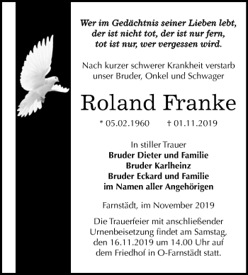 Traueranzeige von Roland Franke von Mitteldeutsche Zeitung Merseburg/Querfurt