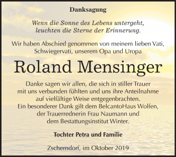 Traueranzeige von Roland Mensinger von Mitteldeutsche Zeitung Bitterfeld