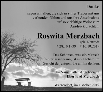 Traueranzeige von Roswita Merzbach von Wochenspiegel Naumburg/Nebra