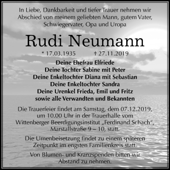 Traueranzeige von Rudi Neumann von Mitteldeutsche Zeitung Wittenberg