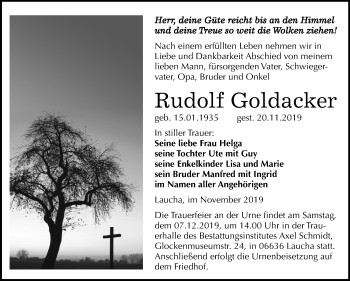 Traueranzeige von Rudolf Goldacker von Mitteldeutsche Zeitung Naumburg/Nebra