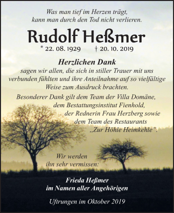 Traueranzeige von Rudolf Heßmer von Mitteldeutsche Zeitung Sangerhausen