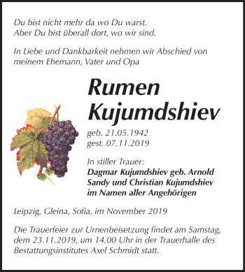 Traueranzeige von Rumen Kujumdshiev von Mitteldeutsche Zeitung Naumburg/Nebra