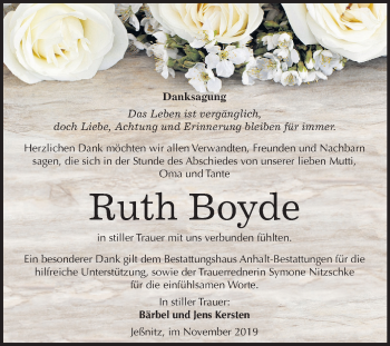 Traueranzeige von Ruth Boyde von Mitteldeutsche Zeitung Bitterfeld