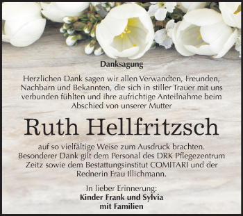 Traueranzeige von Ruth Hellfritzsch von Mitteldeutsche Zeitung Weißenfels