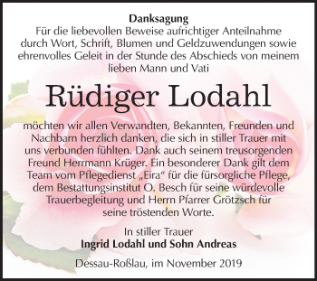 Traueranzeige von Rüdiger Lodahl von Mitteldeutsche Zeitung Dessau-Roßlau